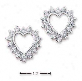 Sterling Silver Dainty Heart With Czs Post Earrings