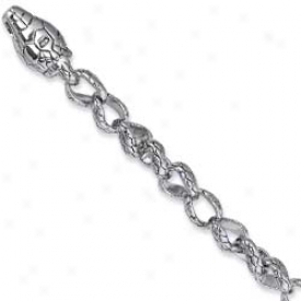 Sterling Silvery Designer Link Bracelet - 8 Inch