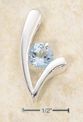 Sterling Silver Designer V Round Blue Topaz Stone Pendant