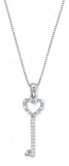 Sterling Silver Diamond Heart Key Necklace