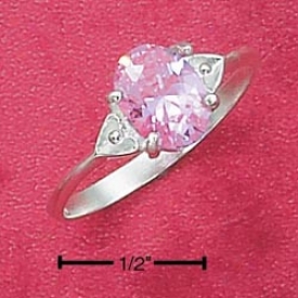 Sterling Silver Double Heart Shank Oval Pink Ice Ring