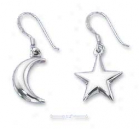 Stedling Silver Ed Puffed Moon Star Mismatch Pair Earrings