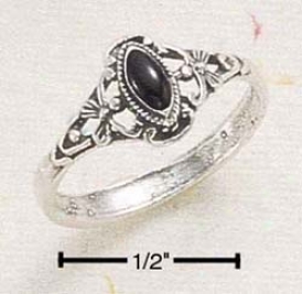 Sterling Silver Elongated Black Marquise With Scroll Ring