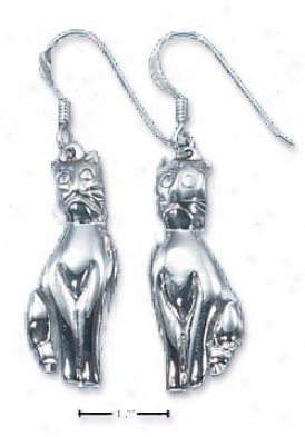 Sterling Silver Elongated Puffed Cat French Wire Earrings