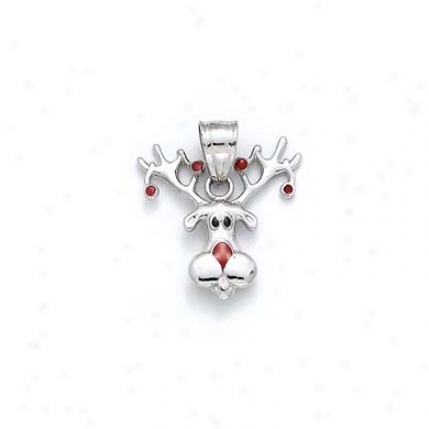 Sterling Silver Enamel Reindeer Pendant