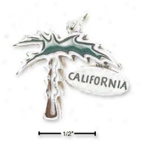 Sterling Silver Enameled Palm Tree Charm With California Tag