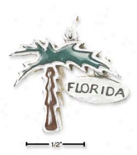 Sterling Silver Enameled Palm Tree Charm With Florida Tag