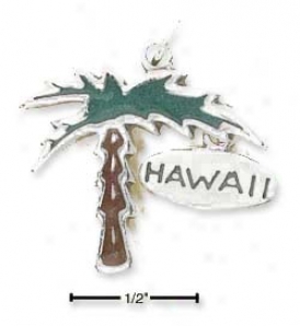 Sterling White Enamelex Palm Tree Charm With Hawaii Game of ~