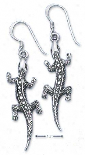 Sterling Silver Exotic Antiqued Lizard French Wire Earrings