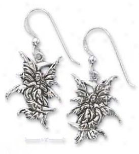 Sterling Silver Faity On Moon Earrings (nickel Free)