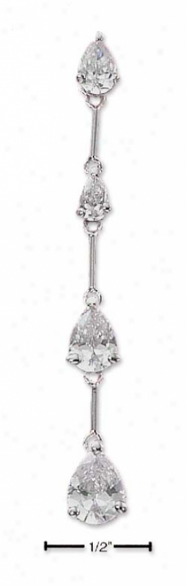 Sterling Silver Falling Cz Teardrops Post Dangle Earrings