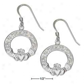 Sterling Silver Fancy Claddaugh Earrings On French Wire