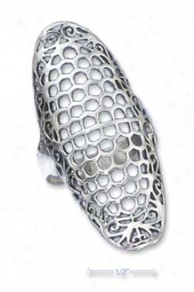Sterling Silver Filigree Honeycomb Ring (approx. 1 1/2 Inch)