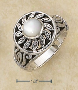 Sterling Silver Filigree Sun Design Mop Center Stone Ring