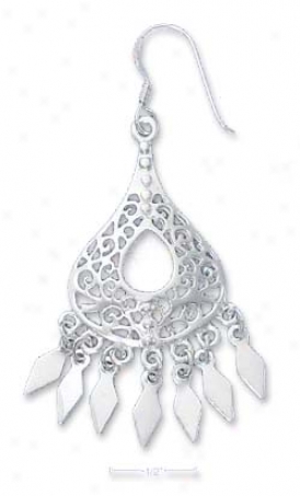 Sterling Silver Filigree Teardrop Earrings With Fringe