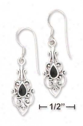 Sterling Silver Filigree With Yx Teardrop Inlay Earrings