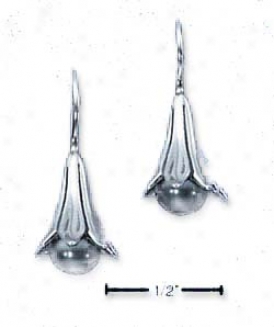 Genuine Silver Floral Bell With Gray Drop Hook Ea5rings