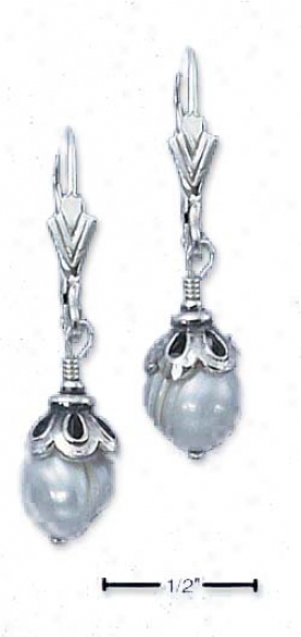 Sterling Silver Fw Pearl Antiqued Set Earrings On Lever Back
