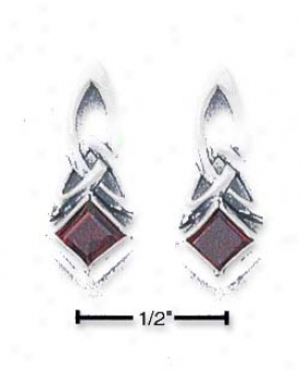 Sterlinh Silver Garnet Celtic Design Earrings