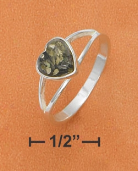 Sterling Silver Green Amber Heart Ring