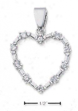 Sterling Silver Heart Formed By Czs Baguette Czz Pendant