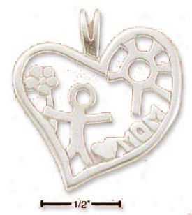 Sterling Silver Heart With Child Flower And Mom Cahrm