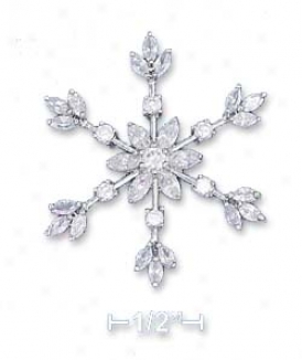 Sterling Silver High Polish 35mm Cz Snowflake Pendant