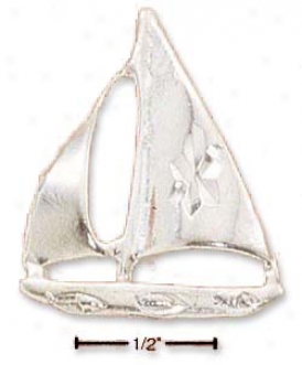 Sterling Siilver High Polish And Diamond Cut Sailboat Charm