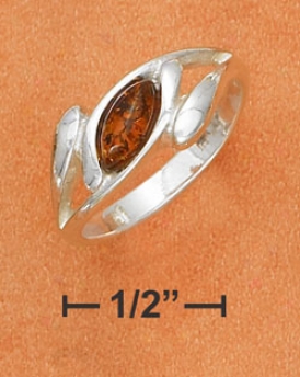 Sterling Silver Honey Amber High Polish Bypass Band Ring