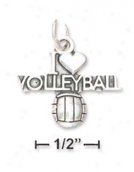 Sterling Silver I Heart Volleyball Through  Volleyball Charm