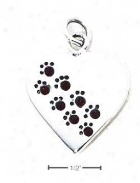 Sterling Silver January Cz Paw Heart Pendant (engravable)