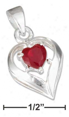 Sterling Silver July Cz Heart Charm