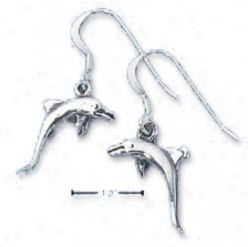 Sterling Silver Jumping Dolphin French Wire Earrings