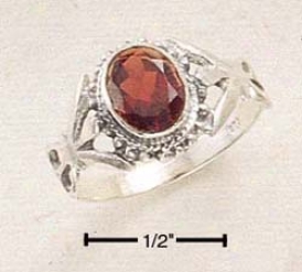 Sterling Silver Large Bezel Set Oval Garnet Ring