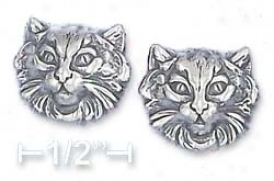 Sterling Silver Large Cat Fave Post Earrings