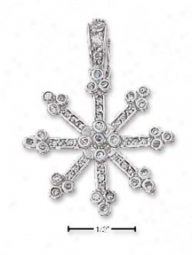 Sterling Silver Abundant Cz Snowflake Pendant - 1 1/2 Inch