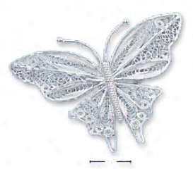 Sterling Silver Large Filigree Butterfly Pin/pendant