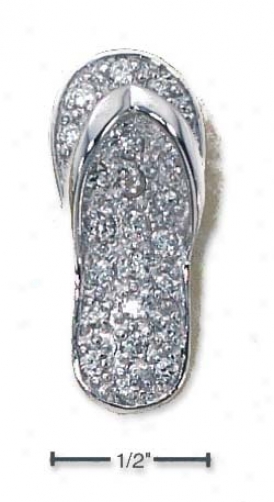 Sterling Silver Large Pave Cz Flip-flop Sandal Attraction