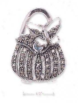 Sterling Silver Marcasite Purse Locket Pendant