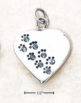 Sterling Silver March Cz Paw Heart Pendant (engravable)