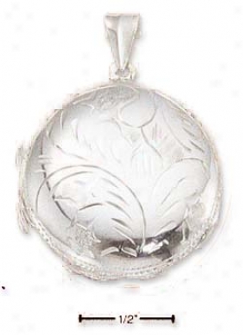 Sterling Silfer Medium Puffed Etched Round Locket Pendant