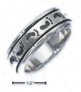 Sterling Silver Mrns Imprinted Footprint Spinner Ring