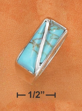 Sterling Silver Mens Ring With Turquoise Wedge Stone Insets