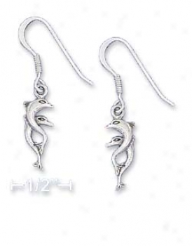 Sterling Silvery Mini 7x15mm Double Dolphin Earrings