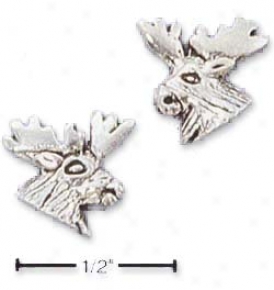 Sterling Silve rMini Moose Head Post Earrings