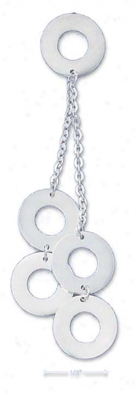 Sterling Silver Multi Open Circle Chain Dangle Post Earrings