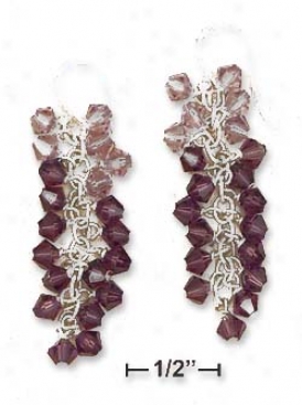 Sterling Silver Multi Purple Lilac Crystal Cluster Earrings