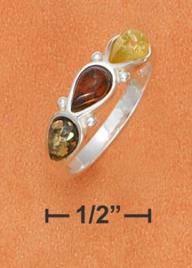 Sterling Silver Multicolor Amber Teardrops Ring