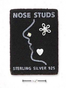 Sterling Silve5 Nose Studs Set: Make circular Heart And Floral