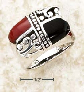 Sterling Gentle Onyx Red Stone Opposing Dome Setting Ring